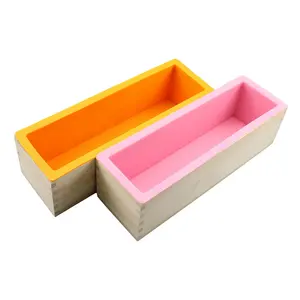 Stampo per sapone in Silicone con scatola di legno e coperchio rettangolo Silicone che fa sapone stampi per sapone fai-da-te o stampi per dolci dalla fabbrica cinese