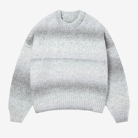 Fabricant de tricots OEM, conception personnalisée, pull en maille pour homme, couleur dégradée, manches longues, col rond, pull en mohair pour homme