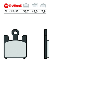 Pastilla de Freno para Motocicleta R-Attack M083SM, 38.7x49.5x7.9mm, Sinterizada, Delantera, Homologada R90, Color Cobre - Product Image 1