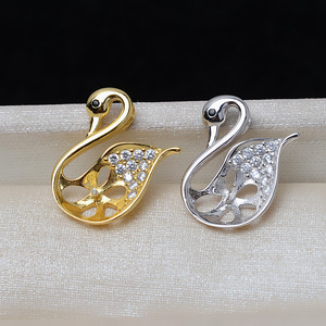 Colgante de Plata S925 con Forma de Cisne y Perla de 8-10 mm, Colgante para Cabello Femenino, Accesorios para Manualidades, Bandeja Vacía, Producto Semiterminado 3888 - Product Image 2