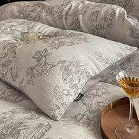 Parure de lit de luxe 200 fils en coton teint 100% avec housse de couette et draps, motif texturé tissé