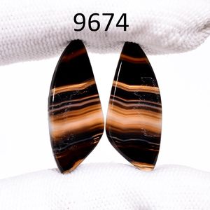 Par de ágatas negras naturales con bandas, 13+ quilates, corte baguette cónico, piedra preciosa para la fabricación de joyas - Product Image 2
