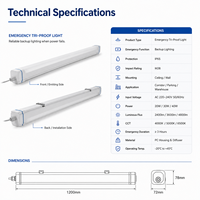 Luminaire étanche à trois fonctions avec batterie de secours, protection IP65 IK08, garantie 5 ans, gradation DALI 0/1-10V, 20-60W, 120