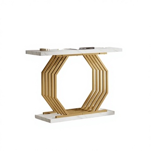 Meuble de salon LINEA, console d'entrée convertible moderne, cadre en métal doré, plateau en faux marbre pour la maison - Product Image 3