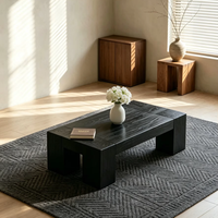 Table basse en bois massif style Wabi-sabi avec rangement, tabouret en bois naturel, design vintage pour salon, style japonais Tatami