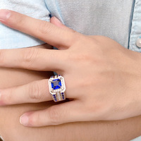 Bague en argent 925 avec saphir royal cultivé pour homme, forme elliptique géométrique, pierre centrale d'environ 29 carats