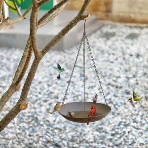 Atacado Estilo Tradicional Rust Metal Pendurado Pássaro Banhos Ferro Pássaro Alimentador Bandeja de Semente para Jardim Quintal Decoração - Product Image 3