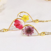 12 ulang tahun bunga asli kalung bening Resin bunga kering bunga mawar Daisy kalung tetesan air untuk hadiah