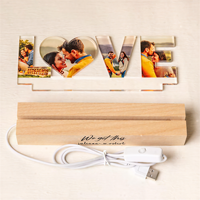 Lampe de nuit LED personnalisée avec photo LOVE, base en bois, alimentation USB, pour couples, cadeau pour la Saint-Valentin, anniversaire, mariage