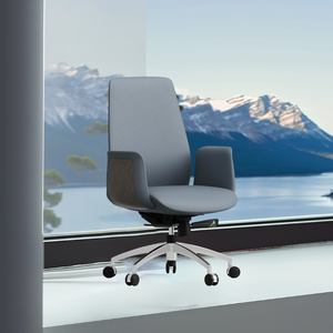 Dark Blue Minimalist <b>Office</b> <b>Chair</b> with Reinforced Leather Inner Frame Silent <b>Wheels</b> & <b>No</b> Headrest Modern Steel Design - Product Image 5