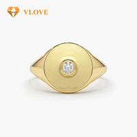 VLOVE cincin berlian alami Pinky Signet, perhiasan mewah 14K emas berlian untuk pasangan