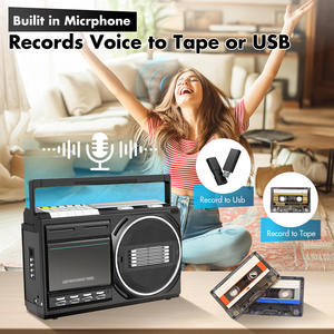 วิทยุพกพา AM/FM/SW สีดำสไตล์เรโทร พร้อมเครื่องเล่นเทปคาสเซ็ตต์ ลำโพงในตัว ฟังก์ชั่นบันทึกเสียงผ่าน USB วิทยุบูมบ็อกซ์วินเทจสำหรับใช้ในบ้าน - Product Image 4