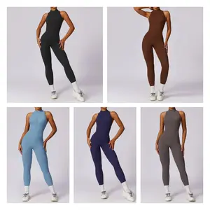 YISHENHON Jumpsuits For Womens Casual Sleeveless Half Zip Front Sexy Workout Rompers 1 Piece Bodysuits Bodycon Yoga Outfits