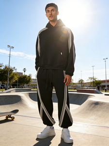 Men's Custom Logo 100% Cotton <strong>Tracksuit</strong> Striped Elastic Cuff Flared Gym Sweatpants Hoodie for Autumn Sport for Gym Workouts - Product Image 3