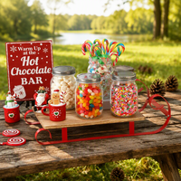Organisateur de station à café décorative style ferme, décoration de bar à chocolat chaud en forme de traîneau de Noël pour cadeau d'hiver et fête de fin d'année