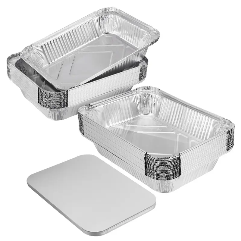 Dienblad Voedselcontainer Aluminiumfolie Afhaalaluminiumfolie Met Plastic Deksels Wegwerp Groothandel Zilveren Pet Aluminium Pannen Accepteren