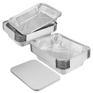Plateau de nourriture en papier d'aluminium à emporter, avec couvercles en plastique jetables, en gros, argent PET casseroles en Aluminium acceptées