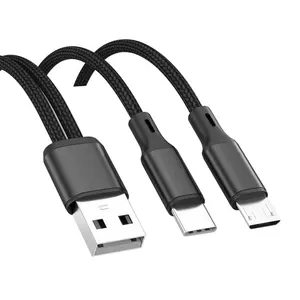 Kabel pengisi daya ponsel pintar, kabel pengisian daya ponsel pintar 2 in 1 Y mikro USB Tipe C 0.2M pendek 2 in 1