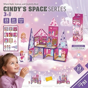 23 pièces de tuiles magnétiques Space Princess |   Blocs de construction éducatifs STEM, vente en gros directe d'usine, certifiés sécurité pour les filles de <span class=keywords><strong>3</strong></span> ans et plus - Product Image 1