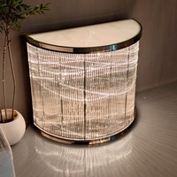 Table console demi-lune en verre nervuré vertical éclairé, surface en verre trempé, bureau lumineux pour hall d'hôtel