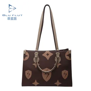 Large capacity genuine leather customized color printing women tote bags ladies handbags