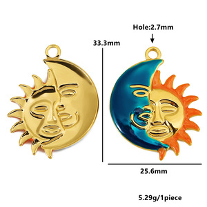 Pendentif ovale en acier inoxydable gaufré style rétro européen-américain, motifs Beauté, Portrait, Lune, Soleil, pour la création de colliers - Product Image 3