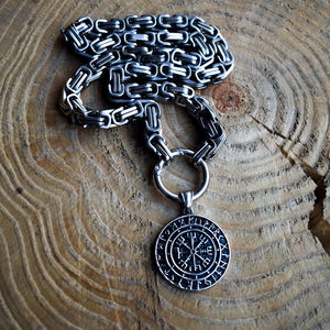 Collar Vikingo SanLan de Acero Inoxidable de 8mm con Diseño de Lobo Pagano y Brújula Vegvisir, Regalo <span class=keywords><strong>para</strong></span> Él - Product Image 5