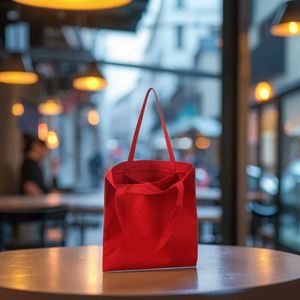 Sac fourre-tout en toile personnalisé rouge vierge avec fermeture éclair et logo sur mesure, idéal pour le shopping et la mode - Product Image 1