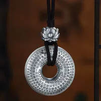 Pendentif en argent S999 avec Sutra du Cœur Ping An pour hommes et femmes, chaîne de pull tricotée, cadeau d'anniversaire
