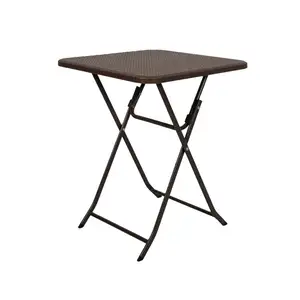 24 Inch Portable Foldable Outdoor Brown Square Rattan Folding Plastic Table