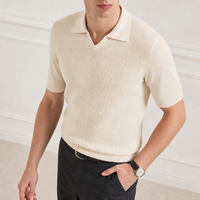 Maßgefertigter OEM-Hersteller Herren Open-Collar Geripptes Atmungsaktives Sommer-Kurzarm-Strickpolo-Shirt für Männer