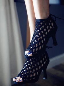 Nouvelles Bottes de Danse Latine Noires en Cuir Fendu avec Strass pour Tango, Salsa et Danse de Salon, Talon de 7,3 cm, Idéales pour les Fêtes - Product Image 4