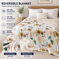 Couverture Polaire Sherpa Douce et Réversible en Flanelle Épaisse, Motif Floral Tournesol Personnalisé, Style Ferme Champêtre Automne