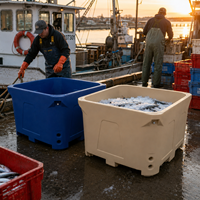 Bac à poisson isotherme rotomoulé de 1000 L, grand conteneur en plastique pour le stockage et le transport des fruits de mer