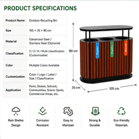 Poubelles métalliques extérieures pour espaces publics, de grande taille municipale, pour la classification des déchets environnementaux, avec couvercles (type bac à fruits)