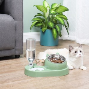 Stainless Steel 2 in 1 Combinations <b>Cat</b> Bowl Pet Double Bowl Pet <b>Feeder</b> Automatic <b>Cat</b> Drinking Fountain - Product Image 5
