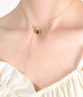 Collier ras du cou en acier inoxydable plaqué or 18 carats, anti-ternissement, avec pendentif carré en zircon, pour femme - Vente en gros, populaire