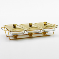 Luxuriöser Gold Glas Buffet Speisewärmer Set 3.9/4.5L Chafing Dish für Hotel, Restaurant und Party