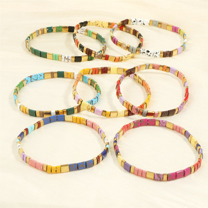 Boho Miyuki Verre Tila Bracelet Perlé Empilable Fait Main Facile à mettre et à enlever Stretch Beach Flat Bracelet - Product Image 3