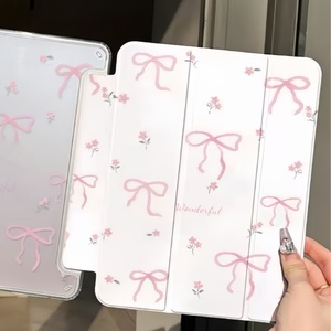 Custodia per Tablet in Acrilico Personalizzabile Monofacciale a Tre Ante con Slot per Penna, Fiocco Rosa, Custodia Trasparente in Pelle Y-Fold per <span class=keywords><strong>iPad</strong></span> <span class=keywords><strong>Pro</strong></span> - Product Image 3