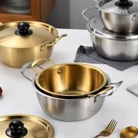 Casserole à nouilles en acier inoxydable avec couvercle et doubles poignées, compatible gaz et induction, pour ramen et soupes, résistante à la chaleur, passe au lave-vaisselle, pour la maison