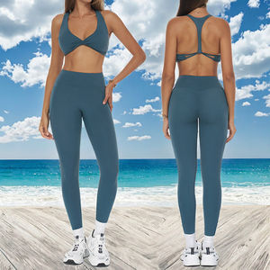 Ensemble de sport 2 pièces uni pour femme, respirant, séchage rapide, soutien-gorge de sport taille haute et leggings sans couture sur le devant pour la gym et le fitness - Product Image 3