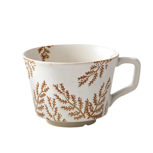 Vintage Hand Painted Botanical Coffee <b>Cup</b> with Speckled Glaze Microwave and Dishwasher Safe for Hot Beverages and Tea Use - Product Image 1