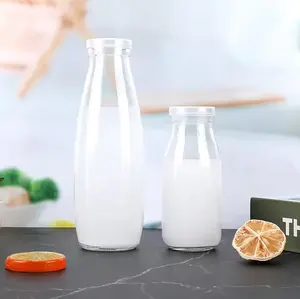 Custom 200ml 250ml 500ml 1000ml Round Glass Milk Coffee Beverage Drink Bottle Empty Glass Milk Bottles With Top