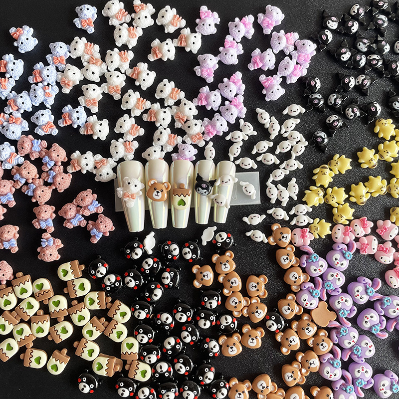 Лидер продаж, Мультяшные украшения для ногтей, подвески для ногтей, 25 моделей, миниатюрный милый медведь, любящее мороженое, оптовая продажа