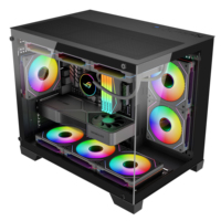 Boîtier PC de jeu MicroATX Mid Tower avec double verre trempé, supportant la refroidissement liquide 240 mm, châssis d'ordinateur de bureau à haut débit d'air