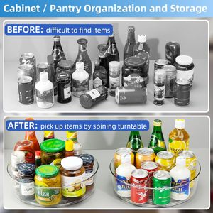 360 Round Clear Rotating Lazy Susan Spinning PET Plastic <b>Kitchen</b> Organizer Tray Anti-Skid Base Non-Folding <b>Rack</b> Modern Design - Product Image 2