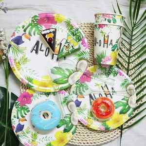 Assiettes en papier hawaïennes Aloha modernes OEM, directement de l'usine, jetables, pour décorations de fête d'anniversaire Luau - 9 décorations de fête hawaïennes - Product Image 3