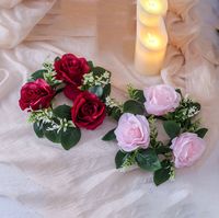 Maßgefertigter Nordischer Stil Rosen-Kerzenring Duftende Becherkerzenhalter für Verschiedene Feste 23cm Künstlicher Rosengirlanden-Kranz