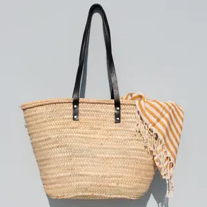 High Quality custom Straw Handbag Women Summer Raffia Woven Travel Basket Tote straw beach bag